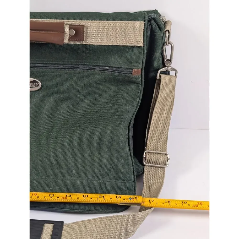 American Tourister Messenger Laptop Bag Green Canvas Briefcase Shoulder Bag 18